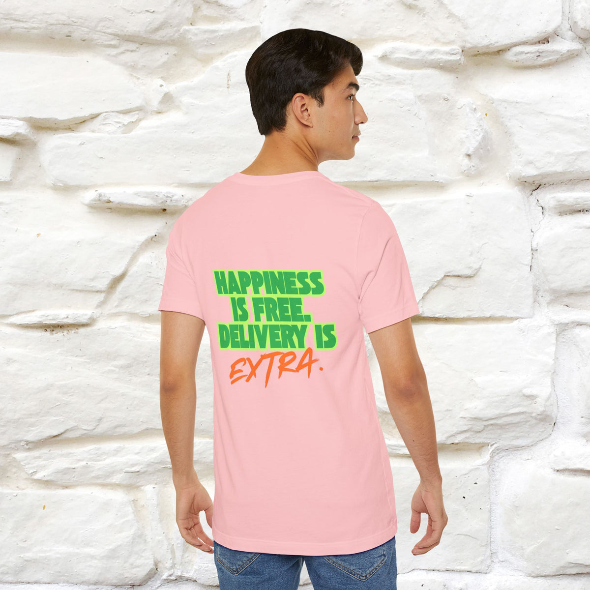 "“Happiness is free. Delivery is extra.” | Cat T-Shirt | Front & Back Design | Nunu&Miao Studio