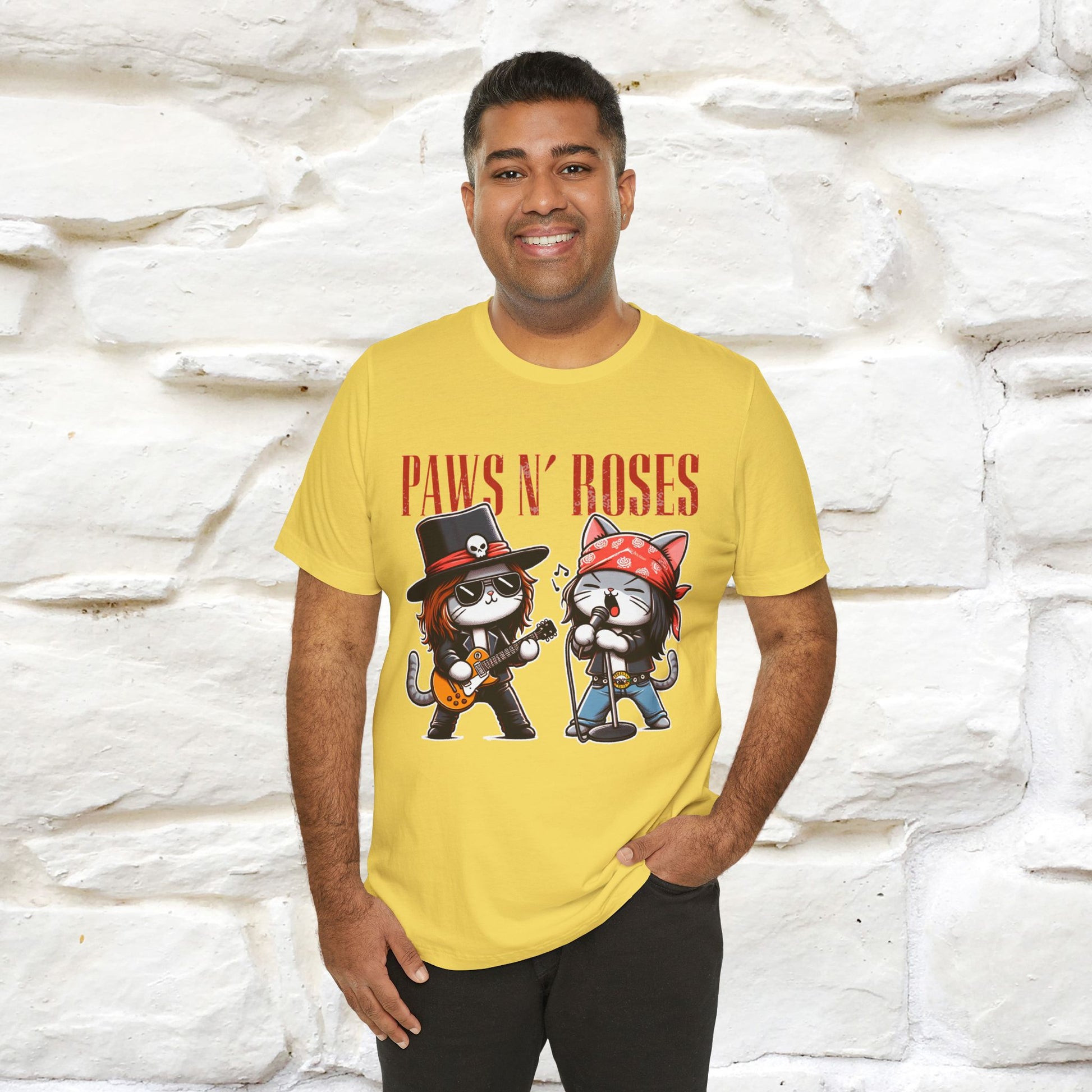 Paws N' Roses T-Shirt | Rock-Inspired Cat Lover  | Nunu&Miao Studio - Nunu&Miao Studio