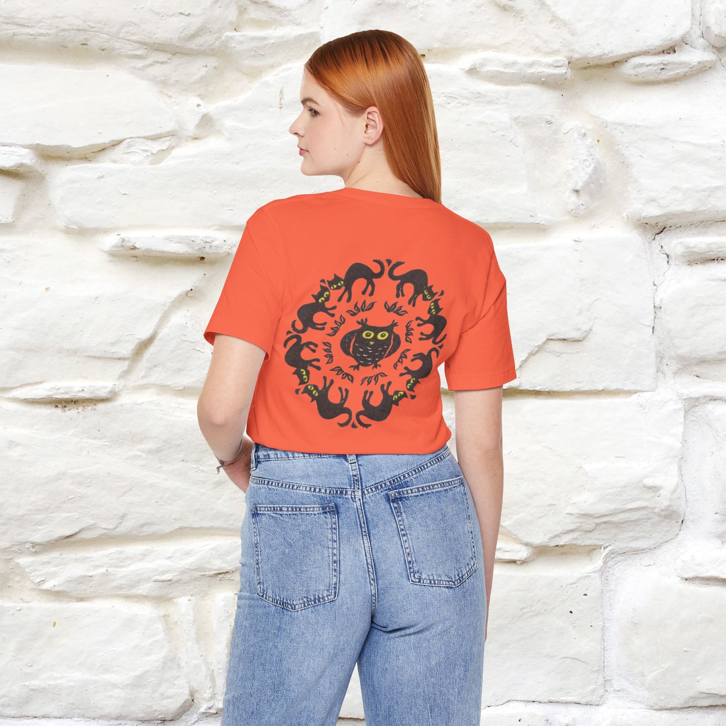 ''Black Cat Circle'' Cat T-Shirt Front and Back Design | Nunu&Miao Studio - Nunu&Miao Studio