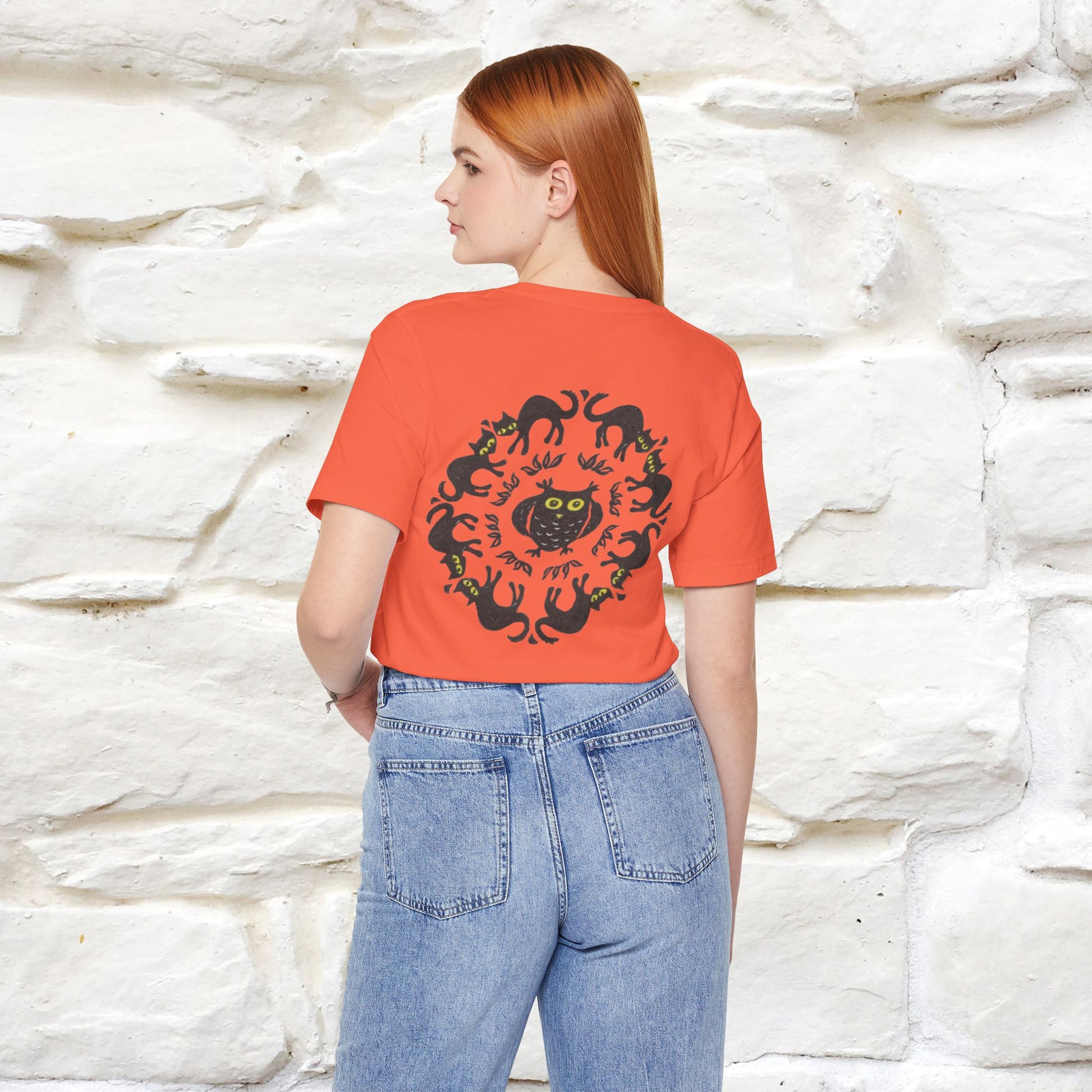 ''Black Cat Circle'' Cat T-Shirt Front and Back Design | Nunu&Miao Studio - Nunu&Miao Studio