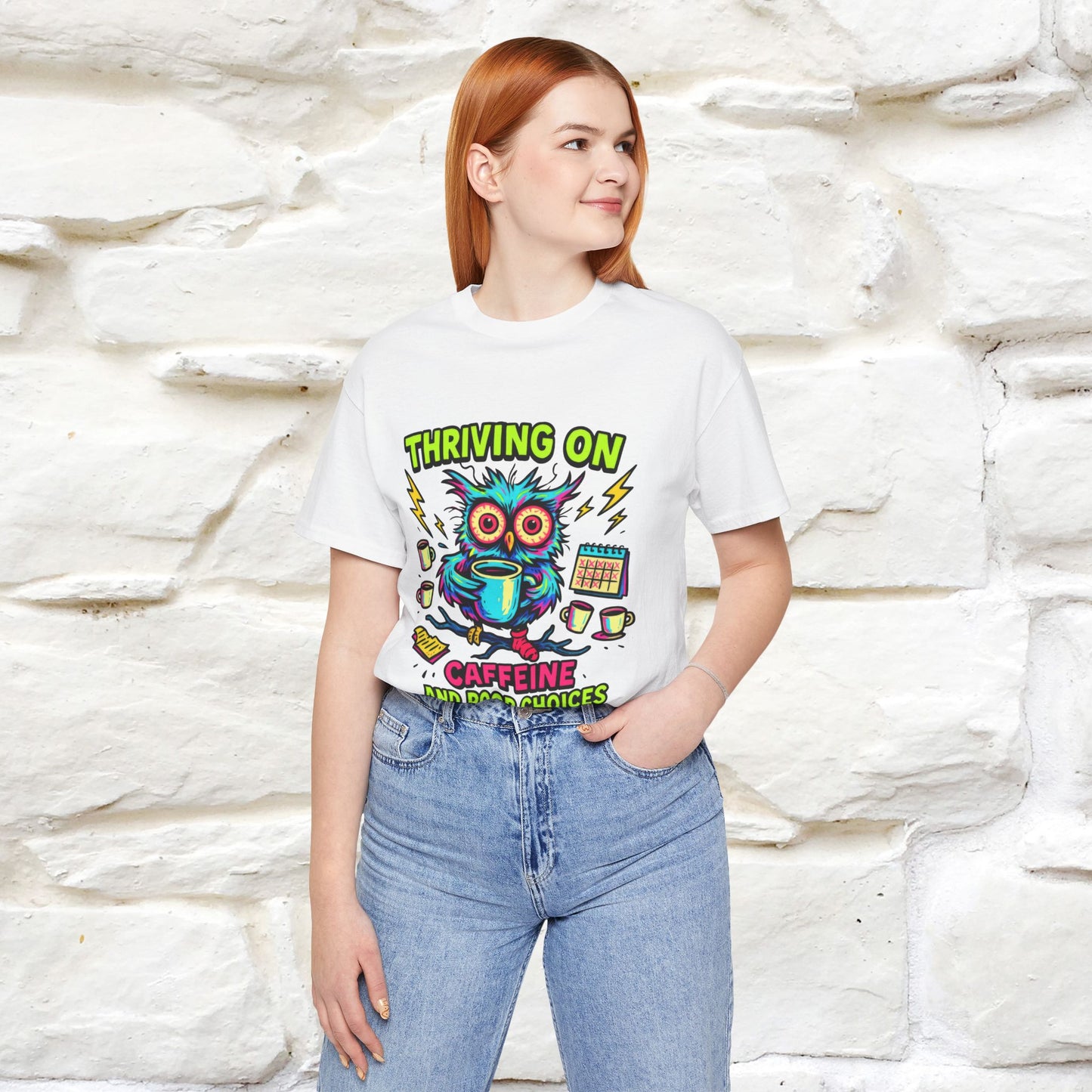 ''Thriving On Caffeine And Poor Choices''|  Sarcastic Cat T-Shirt | Nunu&Miao Studio