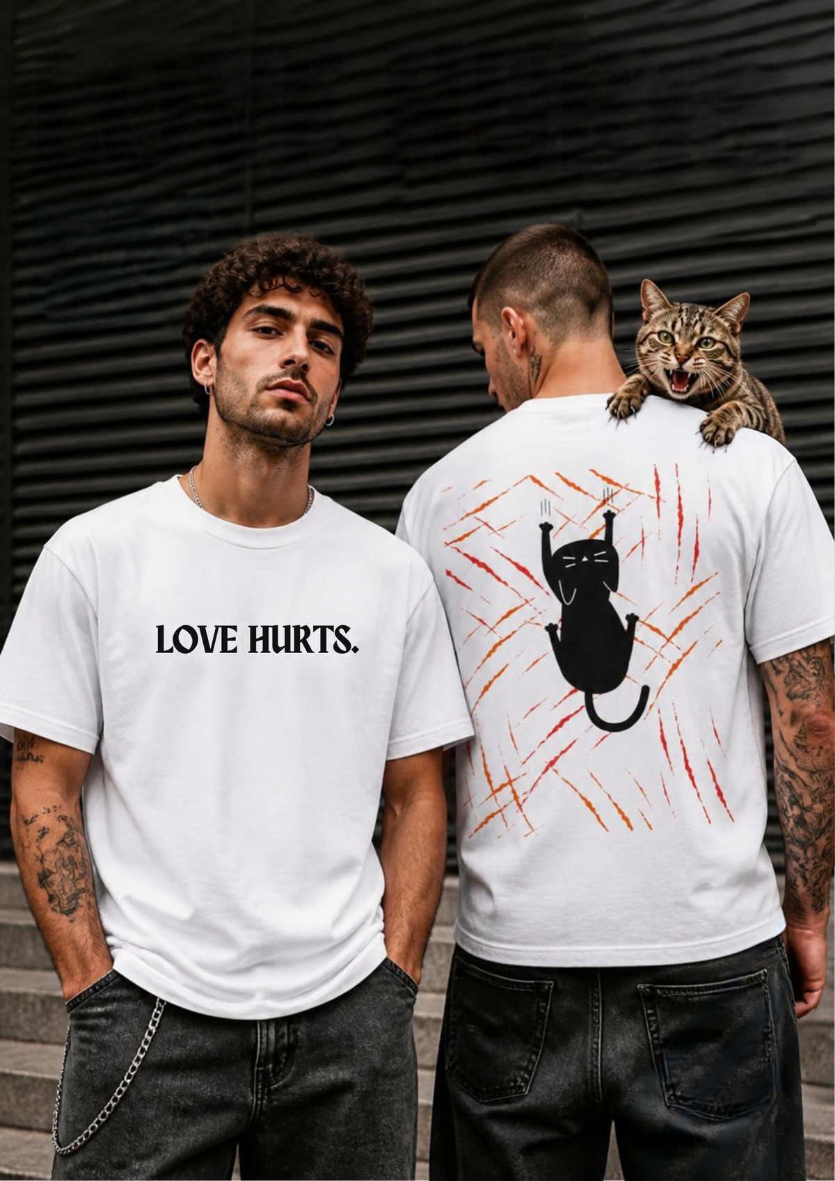 “Love Hurts"  Funny Cat T-Shirt | Front & Back Design | Nunu&Miao Studio